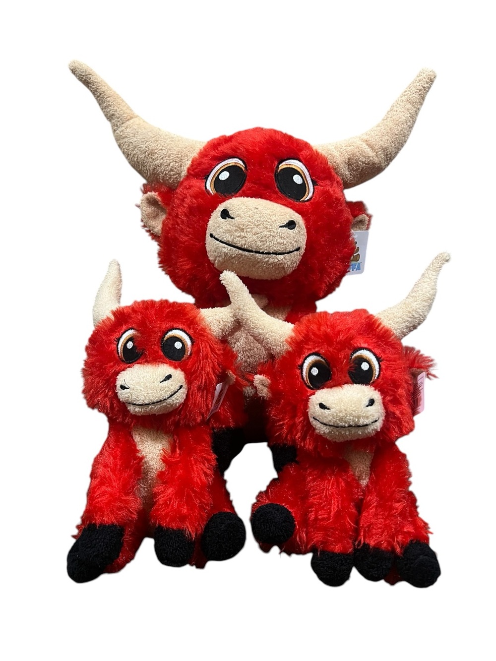 NWT 3 total goffa red Plush long horn bull Stuffed Animal red and cream